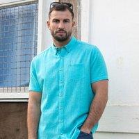 Peter Gribby Men's Short Sleeve Linen Rich Shirt in Aqua | Size: Large
