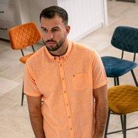 Peter Gribby Men's Short Sleeve Linen Rich Shirt in Peach | Size: Large