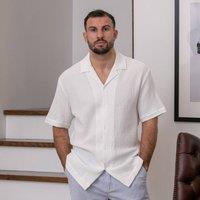Peter Gribby Men's Short Sleeve Textured Revere Shirt in White | Size: Large