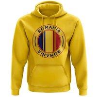 Romania Men's Mens Football Badge Hoodie in Yellow | Size: XL