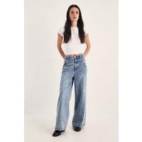 NastyGal Women's Double Waistband Wide Leg Jeans in Authentic Midwash | Size: 6