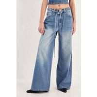 NastyGal Women's Ring Trim Denim Straight Leg Jeans in Vintage Wash | Size: 10