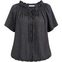 MixRay Women's Paisley Print Crew Neck Blouse with Tie Detail in Black | Size: Small