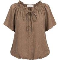 MixRay Women's Paisley Print Crew Neck Blouse with Tie Detail in Light Brown | Size: Large