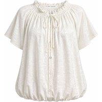 MixRay Women's Paisley Print Crew Neck Blouse with Tie Detail in Ivory | Size: Small