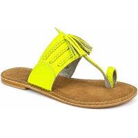 Leather Collection Women's Leather Toe Loop Mule Sandal with Tassel Detail in Bright Green | Size: 5