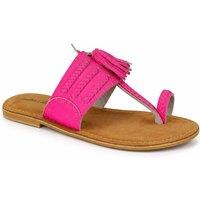 Leather Collection Women's Leather Toe Loop Mule Sandal with Tassel Detail in Bright Pink | Size: 4