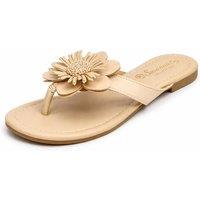 Savannah Women's Floral Detail Toe Post Slider Sandal with Cushioned Footbed in Natural | Size: 5