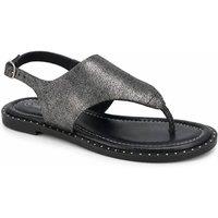 Leather Collection Women's Leather Metallic Toe Post Flat Sandals with Stud Detail in Metallics | Size: 5