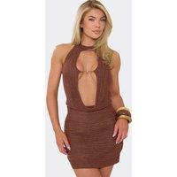 EGO Women's Sleeveless Tie Back Knit Mini Dress in Dark Brown | Size: Medium