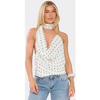 EGO Women's Sleeveless Halter Neck Polka Dot Top in Cream | Size: Medium