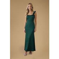 Oasis Women's Emerald Ruffle Square Neck Satin Bridesmaid Maxi Dress | Size: 16
