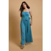 Oasis Women's Petite Corset Detail Pleated Mesh Jumpsuit in Blue | Size: 14
