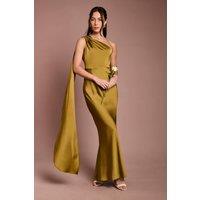 Coast Women's One Shoulder Satin Maxi Bridesmaid Dress With Gold Trim in Olive | Size: 12