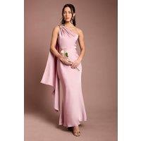 Coast Women's One Shoulder Satin Maxi Bridesmaid Dress With Gold Trim in Dusty Rose | Size: 8