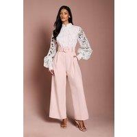 Coast Women's Petite Organza Lace Belted Long Sleeve Jumpsuit in Blush | Size: 10