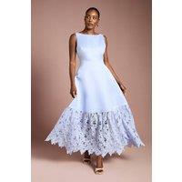 Coast Women's Lace Hem Structured Satin Maxi Dress in Pale Blue | Size: 10