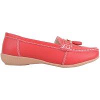 ABSOLUTE FOOTWEAR Women's Slip On Casual Leather Loafer / Deck / Boat Shoes / Sandals in Dark Red | Size: 8