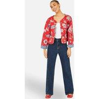 Yumi Women's Red Boho Print Cotton Reversible Quilted Jacket in Scarlet | Size: 14
