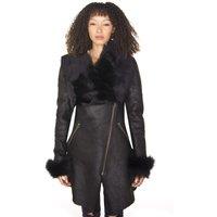 Infinity Leather Women's Merino Shearling Coat with Toscana Collar-Romford in Black | Size: 14