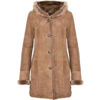 Infinity Leather Women's Suede Merino Sheepskin Parka Coat-Richmond in Light Tan | Size: 20