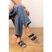 Where's That From Women's 'Alvona' Braided Design Dual Strap Flat Sliders in Black | Size: 8