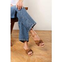 Where's That From Women's 'Bellar' Flat Sliders with Knot Design Strap in Light Brown | Size: 5