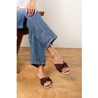 Where's That From Women's 'Bellar' Flat Sliders with Knot Design Strap in Dark Brown | Size: 5