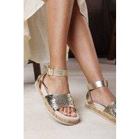 Where's That From Women's 'Brissa' Cut Out Strap Sandals with Buckle Ankle Closure in Metallic Gold | Size: 7