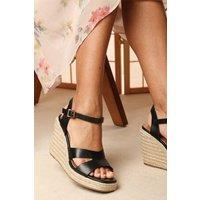 Where's That From Women's 'Belvia' Wedge Heel Sandals With Cutout Strap in Black | Size: 3
