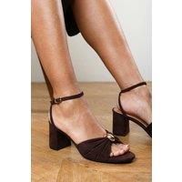 Where's That From Women's 'Brelle' Heeled Sandals with Gold Detail Front Strap in Dark Brown | Size: 8