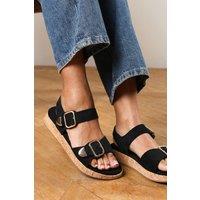 Where's That From Women's 'Cevina' Low Wedge Sandals with Dual Buckle Closure Straps in Black | Size: 6