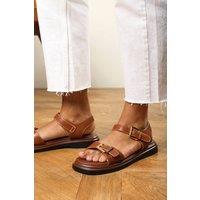 Where's That From Women's 'Cerlis' Dual Adjustable Straps Cushioned Flat Sandals in Tan | Size: 6