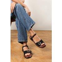 Where's That From Women's 'Clyra' Flatform Sandals with Front Buckle Detail Strap in Black | Size: 7
