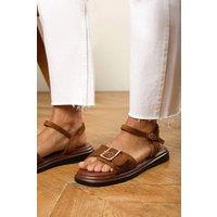 Where's That From Women's 'Clyra' Flatform Sandals with Front Buckle Detail Strap in Light Brown | Size: 5