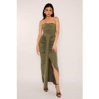 Jaded Rose Women's Kimberley Olive Green Slinky Corset Drape Bandeau Maxi Dress in Dark Olive | Size: 12