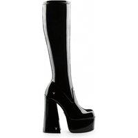 TruClothing Women's Shiny Knee-High Sock Platform Goth Heel Boots in Black | Size: 3
