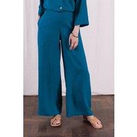 Nomads Clothing Women's Women Linen Wide Leg Plain Trousers in Teal | Size: 18