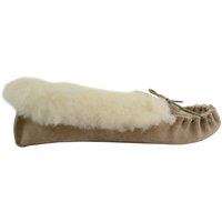 SNUGRUGS Women's Suede Moccasin Slippers, Wool Lining & Cuff, Suede Sole. Made in UK in Beige | Size: 3