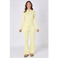 ELAINA FASHION Women's Ribbed Button-Up Co-Ord Set in Yellow | Size: Large/XL