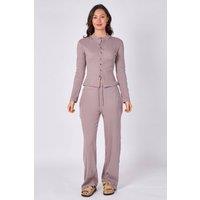 ELAINA FASHION Women's Ribbed Button-Up Co-Ord Set in Grey | Size: XS