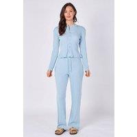 ELAINA FASHION Women's Ribbed Button-Up Co-Ord Set in Baby Blue | Size: XS