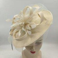 PEACH ACCESSORIES Women's Feather & Netting Detail Fascinator in Beige