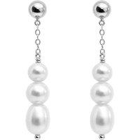 Gold Trip Women's Timeless Three Pearl Drop Earrings in Silver