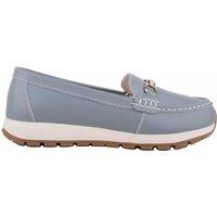 ABSOLUTE FOOTWEAR Women's Womens Genuine Smooth Leather Easy Slip On Loafer Shoes, Chunky Sole in Baby Blue | Size: 7