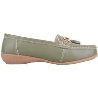 ABSOLUTE FOOTWEAR Women's Slip On Casual Leather Loafer / Deck / Boat Shoes / Sandals in Olive | Size: 6
