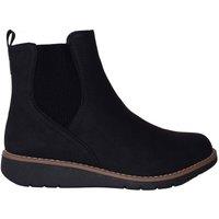 ABSOLUTE FOOTWEAR Women's Faux Leather Suede Gusset Wedge Ankle Boots in Black | Size: 4