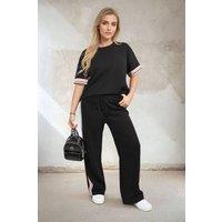 IKRUSH Women's Jennifer Contrast Stripe Top & Wide Leg Trouser Co-ord Set in Black | Size: Medium/Large