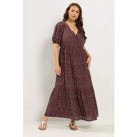 Yours Women's Broderie Anglaise Tea Dress in Chocolate | Size: 20
