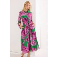 Star by Julien Macdonald Women's Floral Maxi Shirt Dress in Dark Green | Size: 20